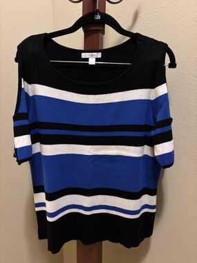 Roz & Ali Blue, Black & White Striped Knit Top